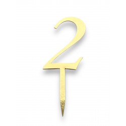Топпер-цифра "2" картонний, золото/срібло, 70 мм