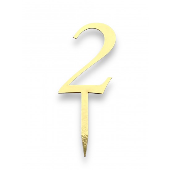 Топпер-цифра "2" картонний, золото/срібло, 70 мм