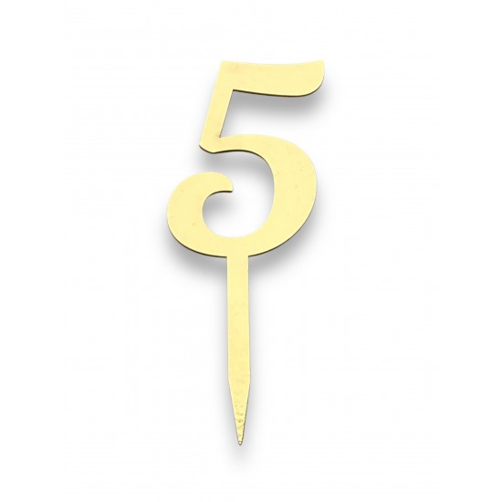 Топпер-цифра "5" картонний, золото/срібло, 70 мм