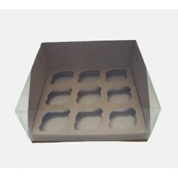 Коробка "Акваріум" на 9 капкейків крафт, 250*240*110