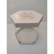 Коробка "Шестигранна Happy Birthday" із золотим тисненням, для торта, квітів; 300*250 мм