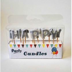 Свічки для торту "Happy Birthday" срібло