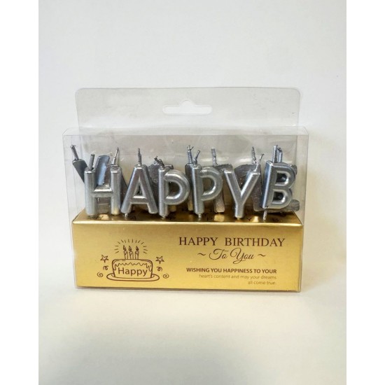 Свічки для торту "Happy Birthday" срібло