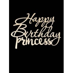 Топер "Happy Birthday princess" з золотого акрилу 2 мм, 110*80