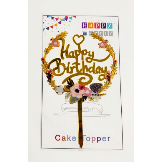 Топпер "Happy birthday” цветочный №1, акриловый пластик, 110*170