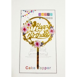 Топпер "Happy birthday” квітковий №2, акриловий пластик, 110*170