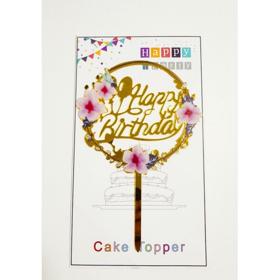 Топпер "Happy birthday” цветочный №2, акриловый пластик, 110*170