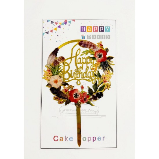 Топпер "Happy birthday” цветочный №3, акриловый пластик, 110*170