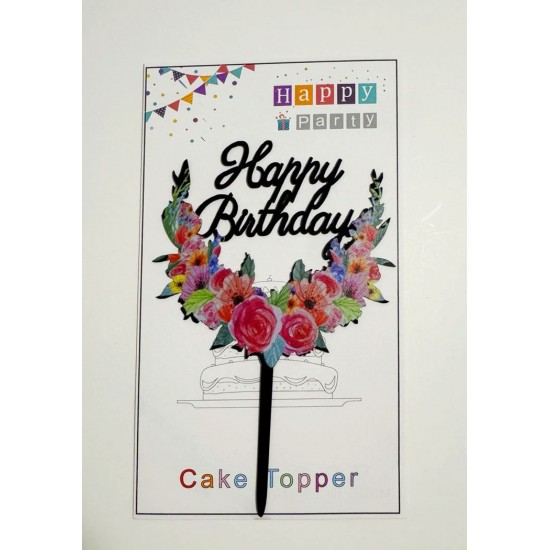Топпер "Happy birthday” цветочный №4, акриловый пластик, 110*170
