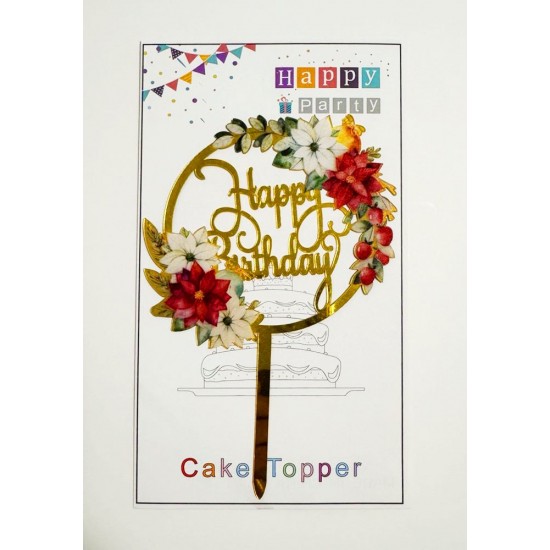 Топпер "Happy birthday” цветочный №6, акриловый пластик, 110*170