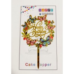 Топпер "Happy birthday” квітковий №8, акриловий пластик, 110*170