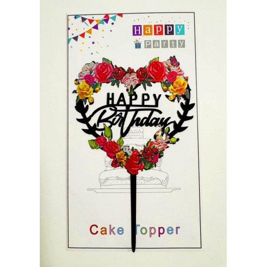 Топпер "Happy birthday” цветочный №9, акриловый пластик, 110*170
