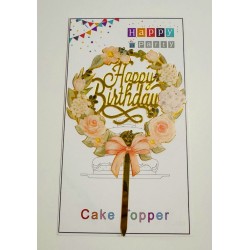 Топпер "Happy birthday” квітковий №11, акриловий пластик, 110*170