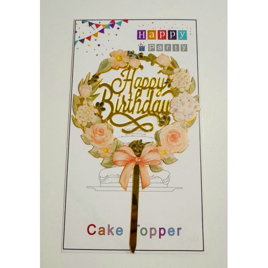 Топпер "Happy birthday” цветочный №11, акриловый пластик, 110*170
