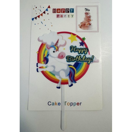 Топпер "Happy birthday” Единорожка №5, акриловый пластик, 110*160