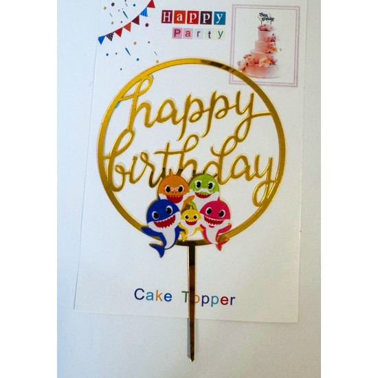 Топпер "Happy birthday” Акулята, акриловый пластик, 110*170