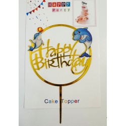 Топпер "Happy birthday” Дельфінчики, акриловий пластик, 110*170