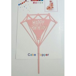 Топпер "Happy birthday” Діамант ніжно-рожевий, акриловий пластик, 110*170 Топпер "Happy birthday” Діамант ніжно-рожевий, акриловий пластик, 110*170