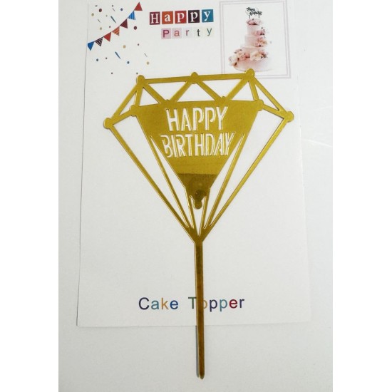 Топпер "Happy birthday” Бриллиант золотой, акриловый пластик, 110*170