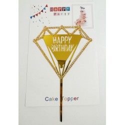 Топпер "Happy birthday” Діамант золотий зі стразами, акриловий пластик, 110*170 Топпер "Happy birthday” Діамант золотий зі стразами, акриловий пластик, 110*170