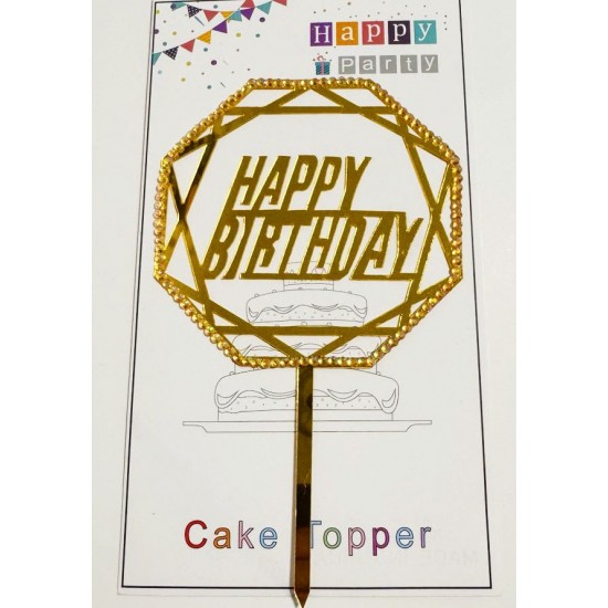 Топпер "Happy birthday” Багатогранний зі стразами, акриловий пластик, 110*170