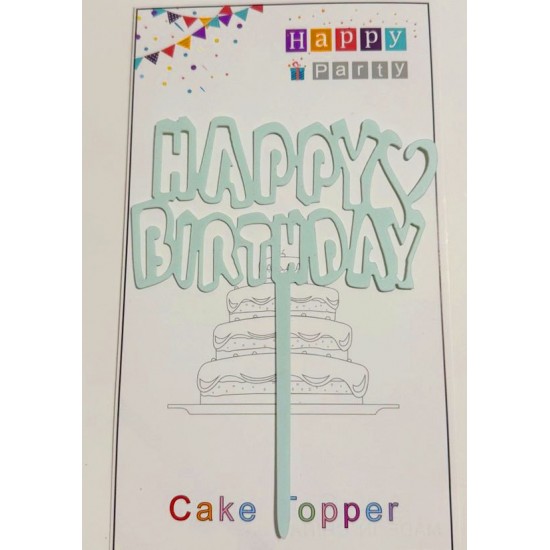 Топпер "Happy birthday” Ніжно-блакитний з серцем, акриловий пластик, 110*160