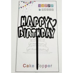 Топпер "Happy birthday” Чорний з серцем, акриловий пластик, 110*160