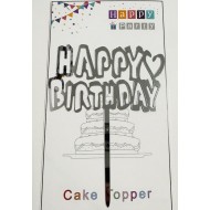 Топпер "Happy birthday” Срібний з серцем, акриловий пластик, 110*160