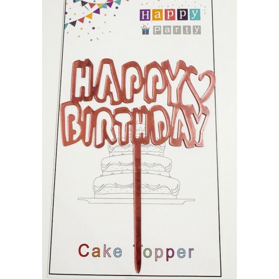 Топпер "Happy birthday” Рожевий з серцем, акриловий пластик, 110*160
