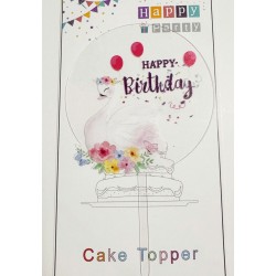 Топпер "Happy birthday” Лебідь прозорий, акриловий пластик, 110*160