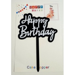 Топпер "Happy birthday” чорно-білий, акриловий пластик, 110*160