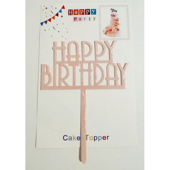 Топпер "Happy birthday” классика нежно-розовый, акриловый пластик, 110*160