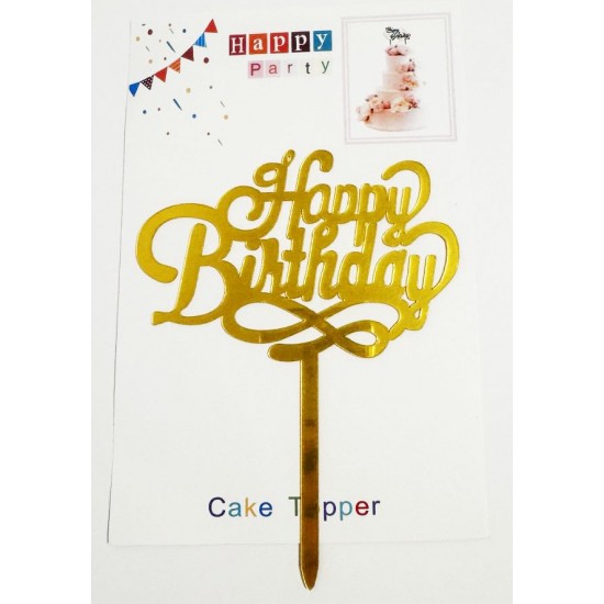 Топпер "Happy birthday” золото вензель, акриловый пластик, 110*160