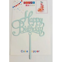 Топпер "Happy birthday” ніжно-блакитний вензель, акриловий пластик, 110*160