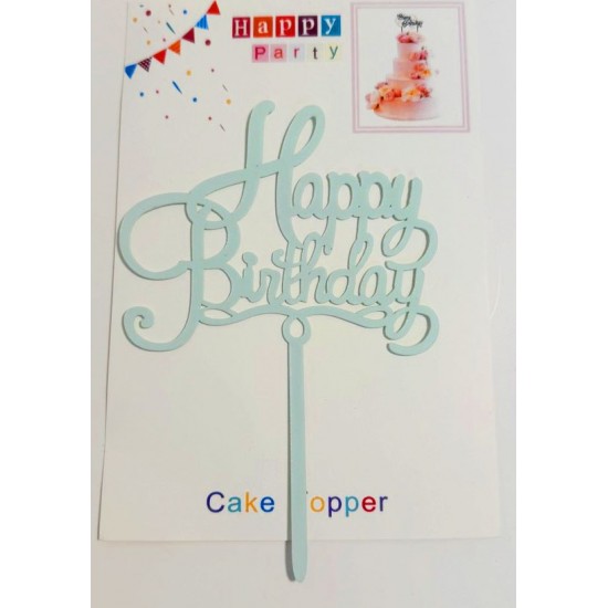 Топпер "Happy birthday” ніжно-блакитний вензель, акриловий пластик, 110*160