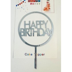 Топпер "Happy birthday” коло срібло, акриловий пластик, 110*160
