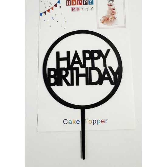 Топпер "Happy birthday” круг черный, акриловый пластик, 110*160