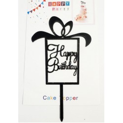 Топпер "Happy birthday” Подарунок чорний, акриловий пластик, 110*160
