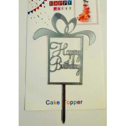 Топпер "Happy birthday” Подарунок срібло, акриловий пластик, 110*160