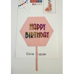 Топпер "Happy birthday” шестигранний рожевий, акриловий пластик, 110*160