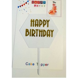 Топпер "Happy birthday” шестигранний білий, акриловий пластик, 110*160