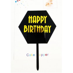 Топпер "Happy birthday” шестигранний чорний золото, акриловий пластик, 110*160 Топпер "Happy birthday” шестигранний чорний золото, акриловий пластик, 110*160