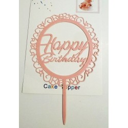Топпер "Happy birthday” ажур рожевий, акриловий пластик, 110*160