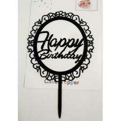 Топпер "Happy birthday” ажур чорний, акриловий пластик, 110*160