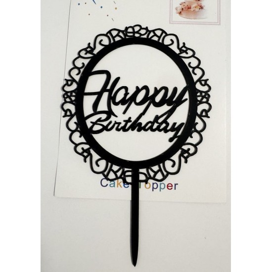 Топпер "Happy birthday” ажур черный, акриловый пластик, 110*160