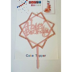 Топпер "Happy birthday” Квадратики, ніжно рожевий зі стразами, акриловий пластик, 110*160