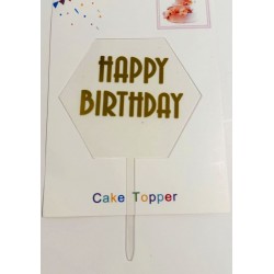 Топпер "Happy birthday” шестигранный прозрачный, акриловый пластик, 110*160