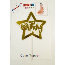 Топпер "Happy birthday” Зірка прозорий, акриловий пластик, 110*160