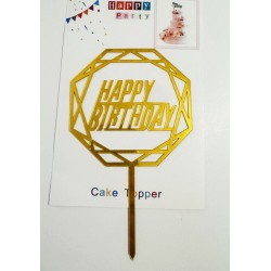 Топпер "Happy birthday” Багатогранний золотий, акриловий пластик, 110*160 Топпер "Happy birthday” Багатогранний золотий, акриловий пластик, 110*160