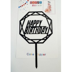 Топпер "Happy birthday” Багатогранний чорний, акриловий пластик, 110*160 Топпер "Happy birthday” Багатогранний чорний, акриловий пластик, 110*160